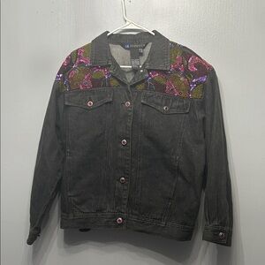 Vintage 80’s LB Diffusion Sequin Blinged Out Black Denim Jacket w SZ 14